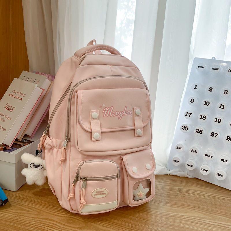 

Japanese Multi-Compartment Large Capacity Schoolbag Female Casual Travel Backpack Junior High School Girls High School Student Computer Backpack Pink backpack + pendant