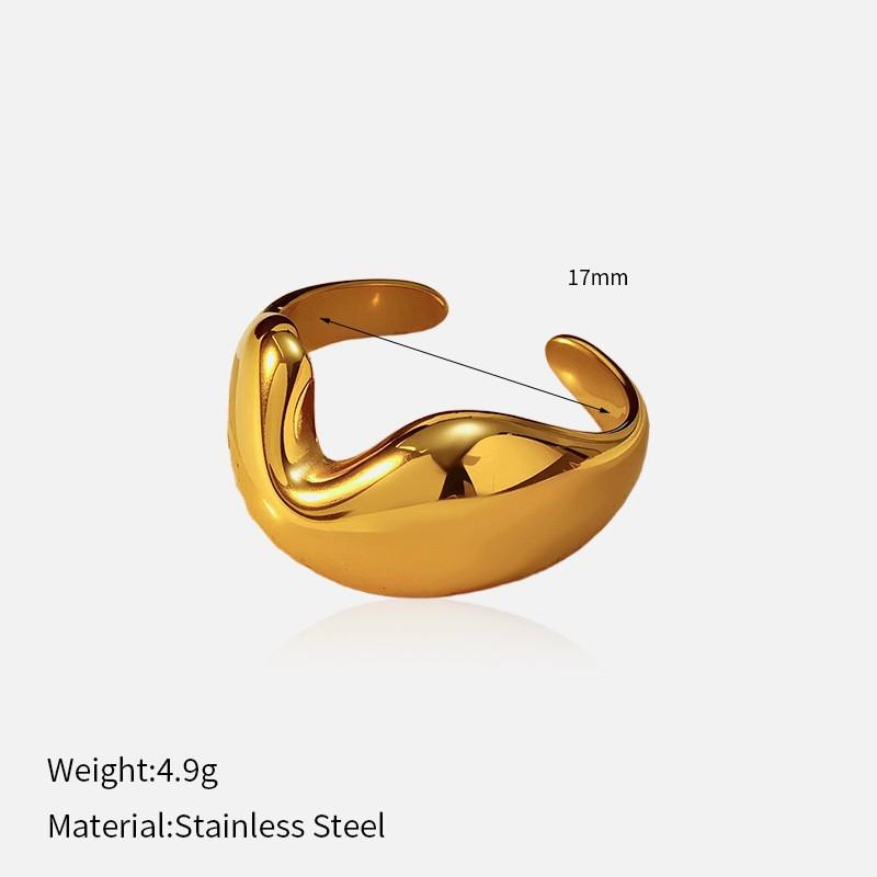 European and American fashion influencer bestseller: glossy open titanium steel ring, stainless steel plated with 18K gold, niche ring for women