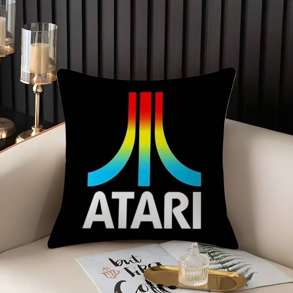 Classic A-AtariS Game Logo Pillow Case Home Dorm Chair Back Short Plush Double-sided Printing Office Nap Time Cushion Cover