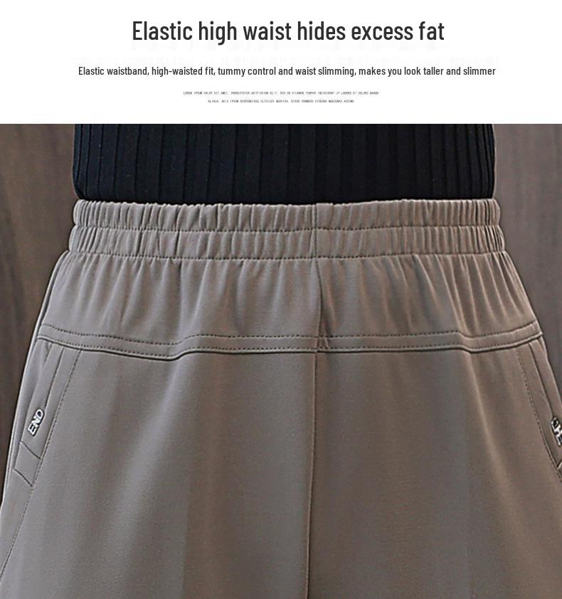 Ice Silk Elastic Waist Casual Pants for Middle-Aged & Elderly Women - Plus Size, Loose Straight-Leg Trousers