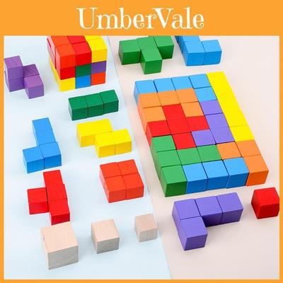 Colorful Wooden Cube Building Blocks Educational Toys For Childrens Geometry Learning