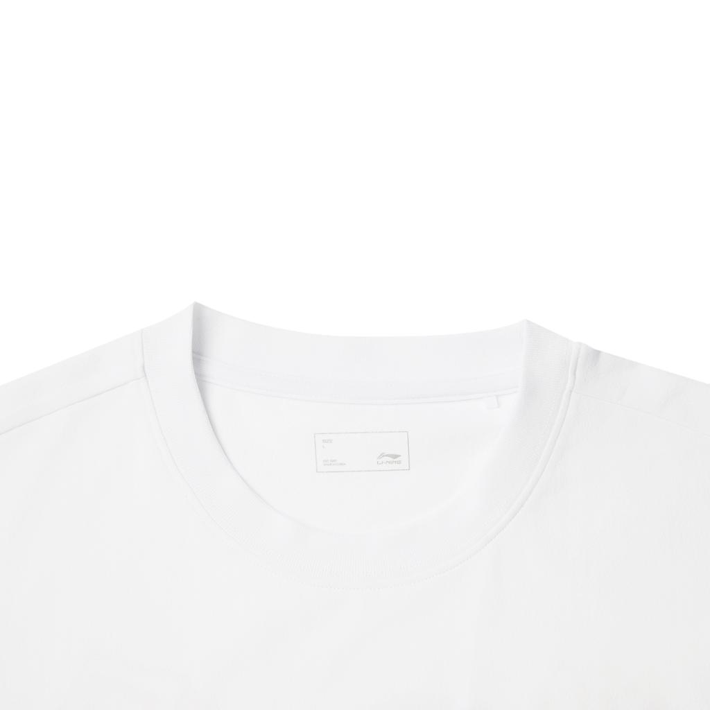 Tricou cu mânecă scurtă, cu gât rotund, confortabil, larg, cu litere, Seria Lifestyle Sportiv Li Ning, Topuri pentru bărbați, Standard-Alb AHSV365-2