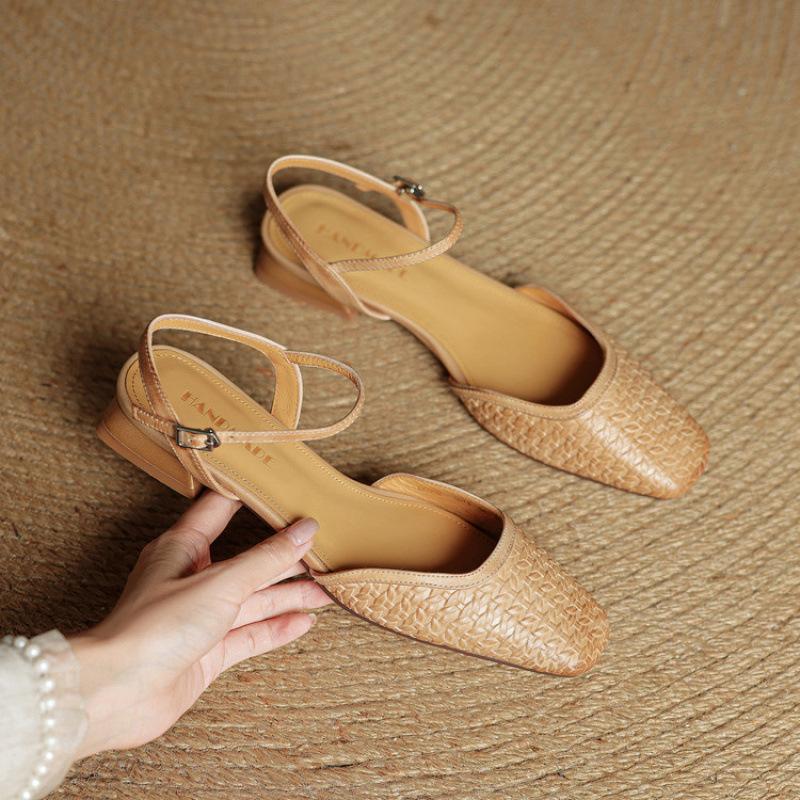 Bequeme Tasche Kopf Rücken leer Sandalen Sommer flache Sandalen gewaschenes Rindsleder einfarbig Rindsehne weiche Sohle große Größe Freizeitsandalen