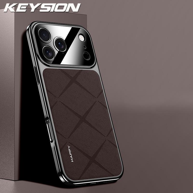 

KEYSION Luxury Grid Pattern PU Leather Case for iPhone 17 Pro Max Plating TPU Camera Protection Phone Cover for iPhone 17 Air for iPhone 17 Pro Max