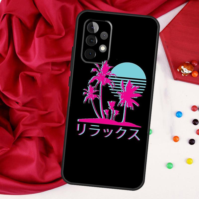 80s Retrowave Neon Palms Tree For Samsung Galaxy A56 A36 A26 A16 A05 A06 A22 A32 A52 A54 A34 A14 A55 A15 A53 A33 A35 Case