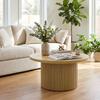 Round Wooden Coffee Table, Fluted Legs, Natural Wood Effect