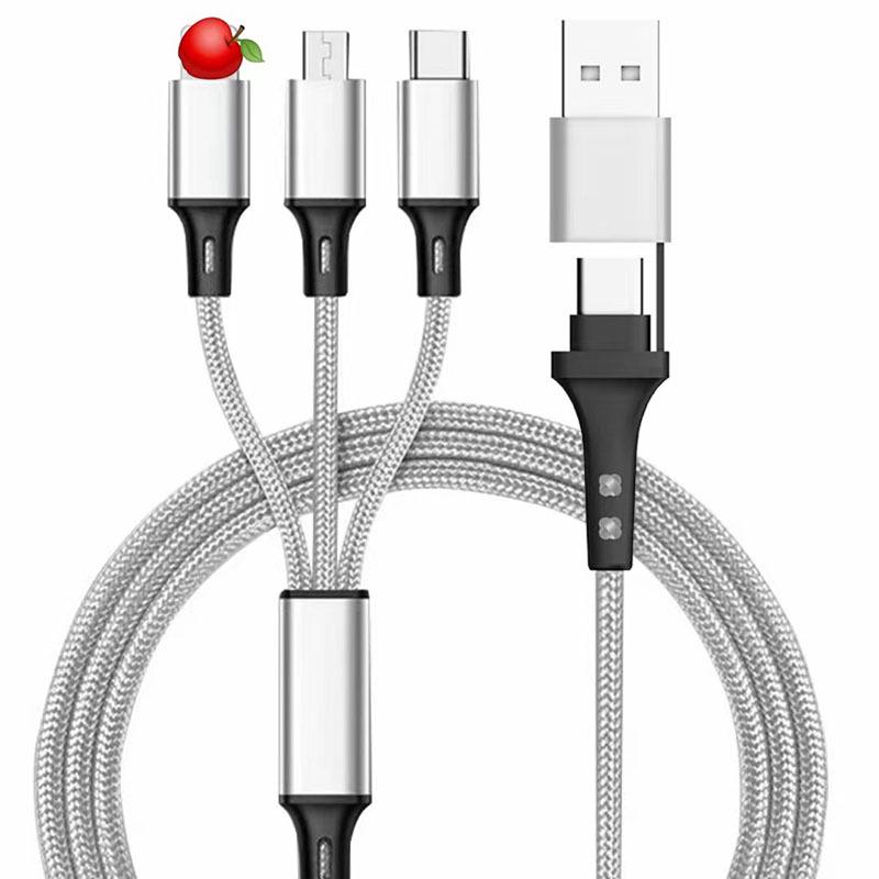 PD Two-Drag-Three Braided USB Type-C Multi-Function Car Charging Cable