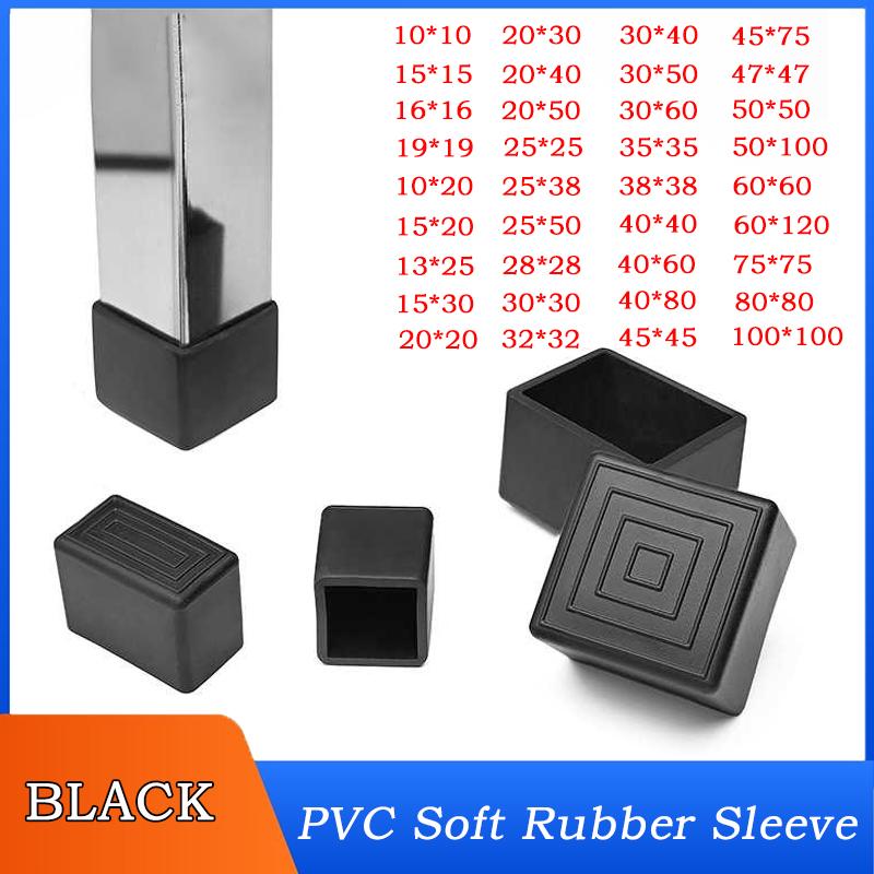 

10x10~100x100mm Black Square Silicone PVC Soft Rubber SleeveTable and Chair Leg Cover Outer Cap Non-slip Table Foot Dust Cover 1 pcs&10x10mm