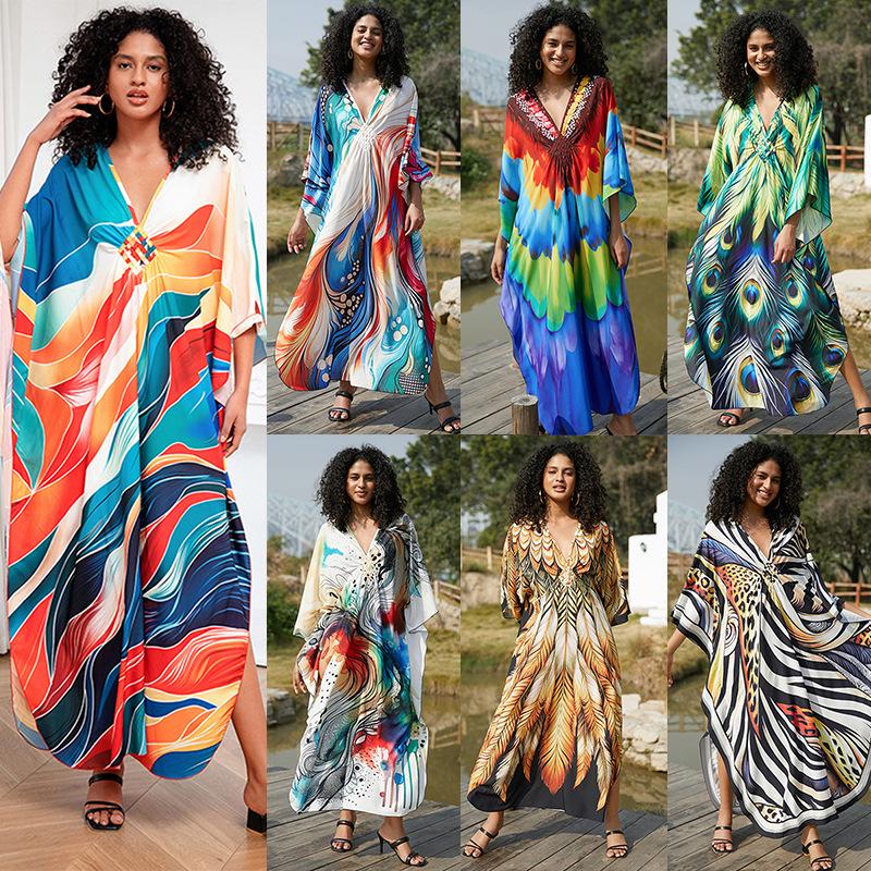 European & American Plus Size Printed Beach Cover-up Dress