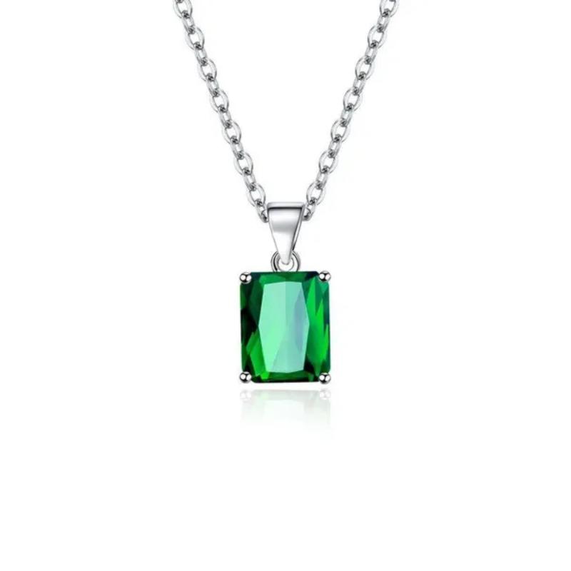 1SET European and American Romantic Emerald Rectangular Zircon Jewelry Set Women's Personality Colorful Rhinestone Necklace Earring Adjustable Ring