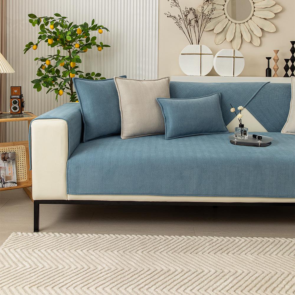 Chenille Herringbone Sofa Cushions: Non-slip, Dirt-resistant, Nordic Solid Color Cover for All Seasons
