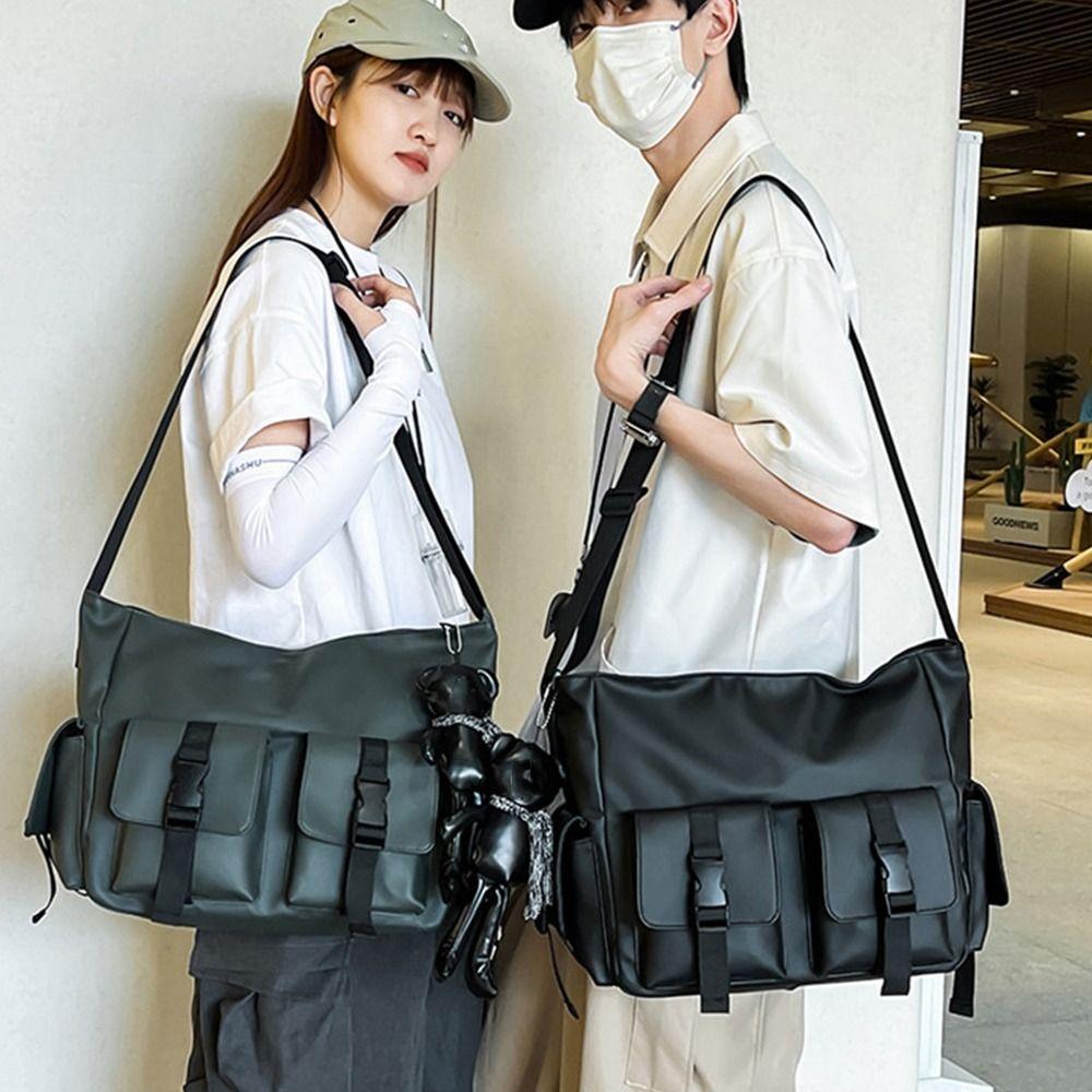 Square Messenger Bag Solid Color Nylon Shoulder Bag Casual Men Crossbody Bag  Hiking
