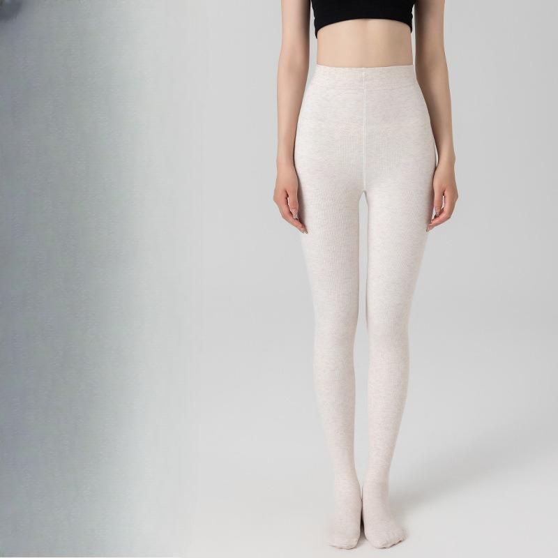 Plus Size Women's Gray Base Layer Pantyhose & Black Compression Slimming Leggings Fleece Lined Thickened Non-Slip Drop-Free Outer Wear for All Seasons