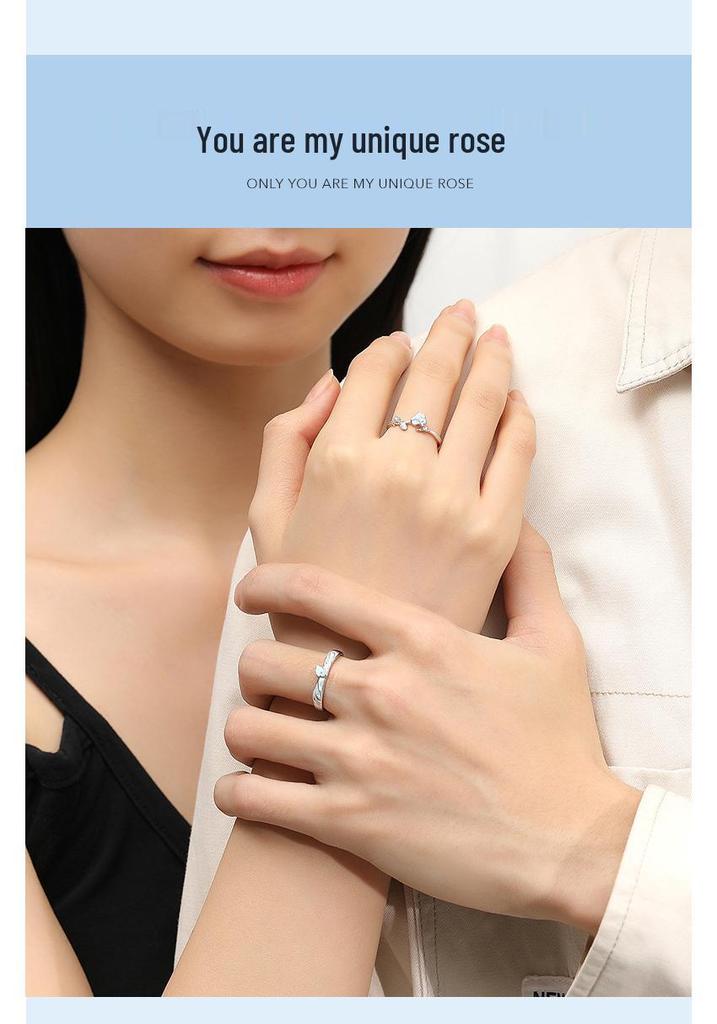 Tichia Original Little Prince & Rose Luminous Sterling Silver Couple Rings