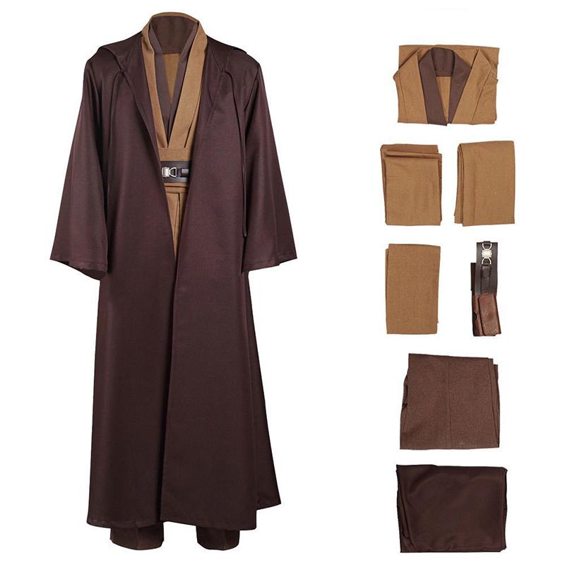 Men's Costume Robe Male Jedi Knight Tunic Costume Hooded Full Set Halloween Cosplay Cloak
