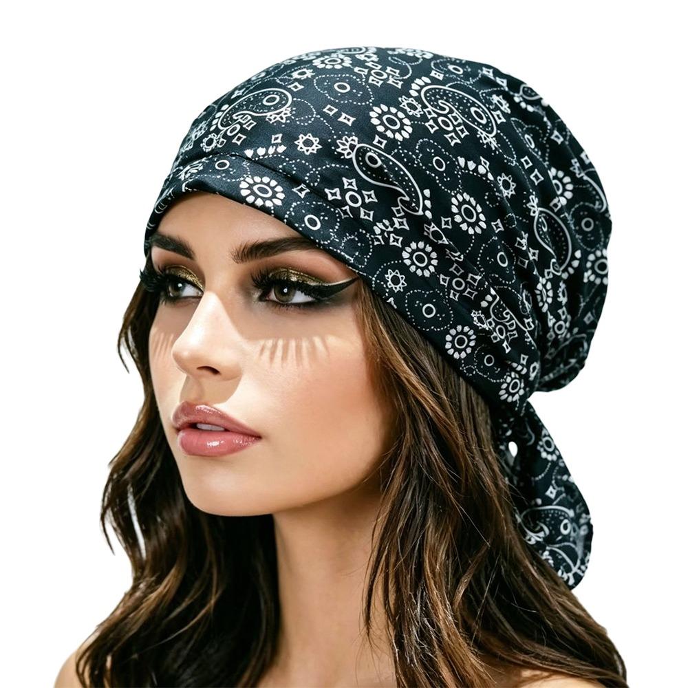 Stretchy Fabric Turban Hats Paisley Print Casual Hedging Cap Fashion Pullover Hat Hair Accessories