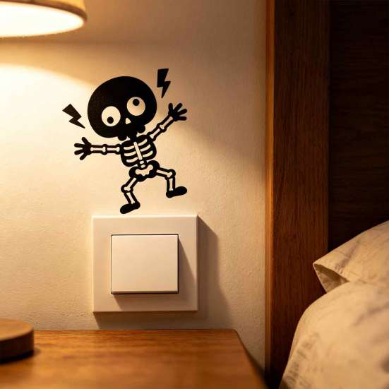 Bedroom Wall Sticker Electric Shock Skeleton Switch Sticker, Cartoon Decoration Halloween Decorative Self Adhesive Light Decal for Living Room