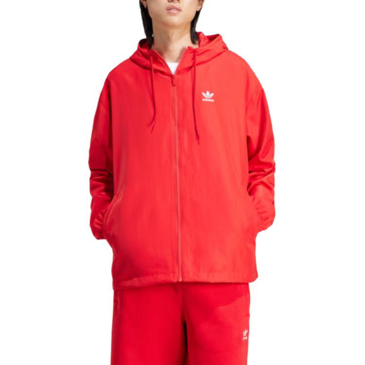 adidas Originals Adicolor Trefoil Windbreaker Solid Color Hooded Zip-Up Fitted Long Sleeve Jacket Men Jacket Red IR9857