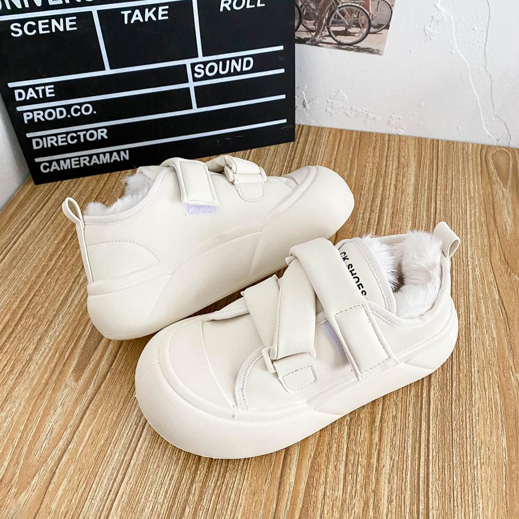 6633 aksamitne buty na platformie z rzepami białe buty damskie 2024 nowe zimowe buty na deskę uniwersalne buty z torbą bawełniane buty