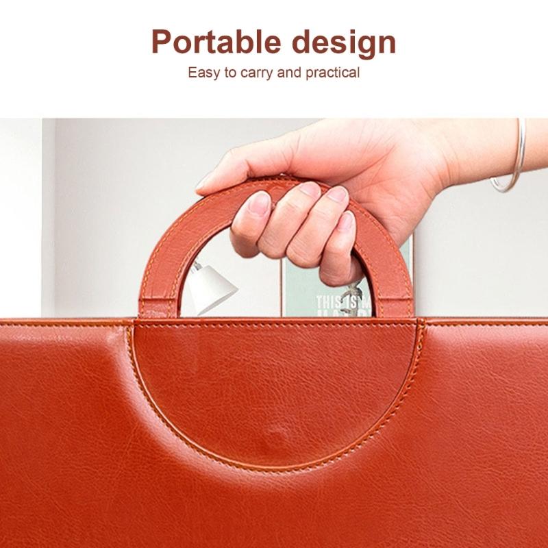 Leather Conference Folder Zippered Business Document Case with Calculator Clipboard Multiple Pocket Card Holder Pen Slot