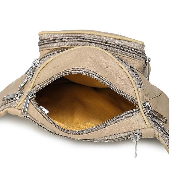 Noora Leather Beige for Men's & Women's Waist Bag Fanny Bag Travel Pouch Passport Holder