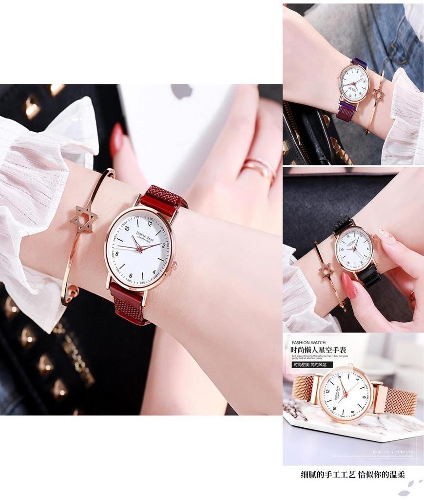 Fashionable Trendy Ladies' Night Light Watch Decorative Quartz Dial Casual Style Rose Gold Starry Sky Dial Non-waterproof