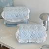 Button Closure Cotton Quilted Storage Basket Lace Edge Fabric Storage Basket  Dresser