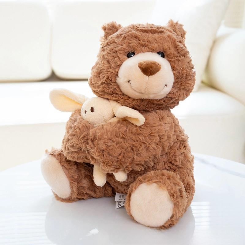 Adorable Teddy Bear Plush Toy With Long Fur And Cute Rabbit Hugging Design For Birthdays And Gifts