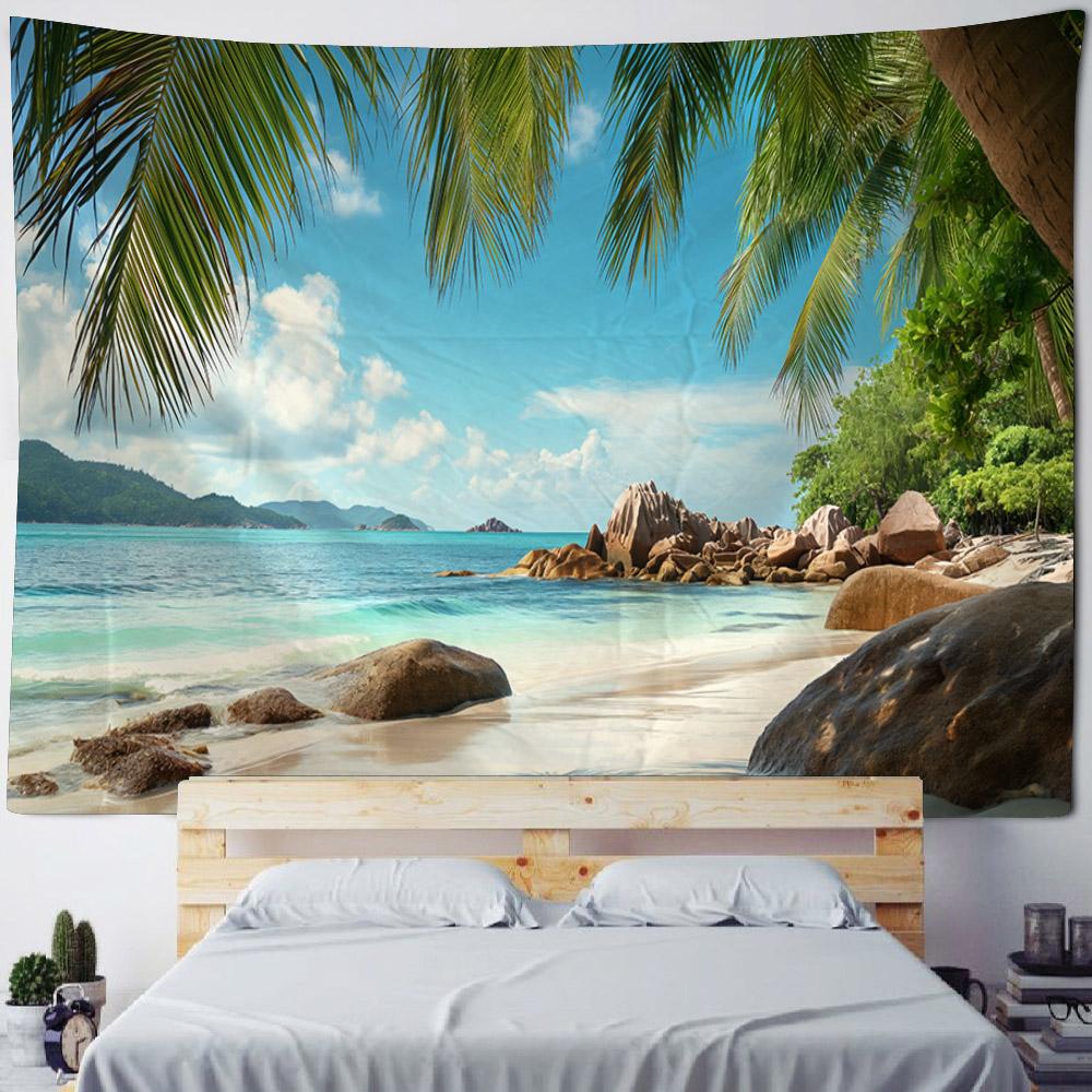 Sea View Tapestry, Bohemian Print Wall Hanging, Living Room, Bedroom Art Decoration, Beach, Sunset, Home Wall Decoration