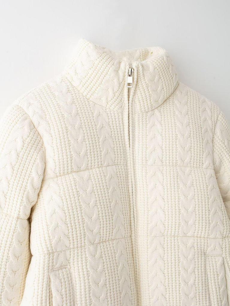 2024 Winter White Knitted Windproof Stand-up Collar Cotton Jacket