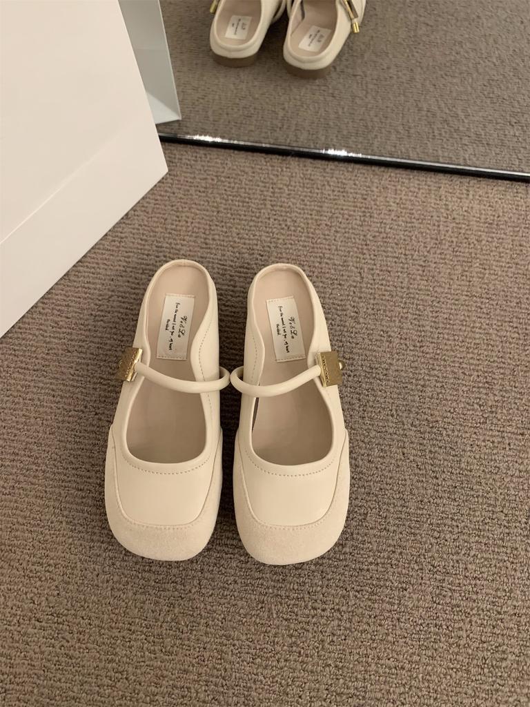 Flat-bottomed French small fragrant bag head half slippers women's shoes wear 2025 new summer Mary Jane half tray sandals