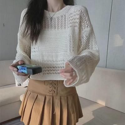 Women's Summer 2024 Crochet Cardigan: Hollow-Out, Round Neck, Lightweight, Sunscreen Cover-Up