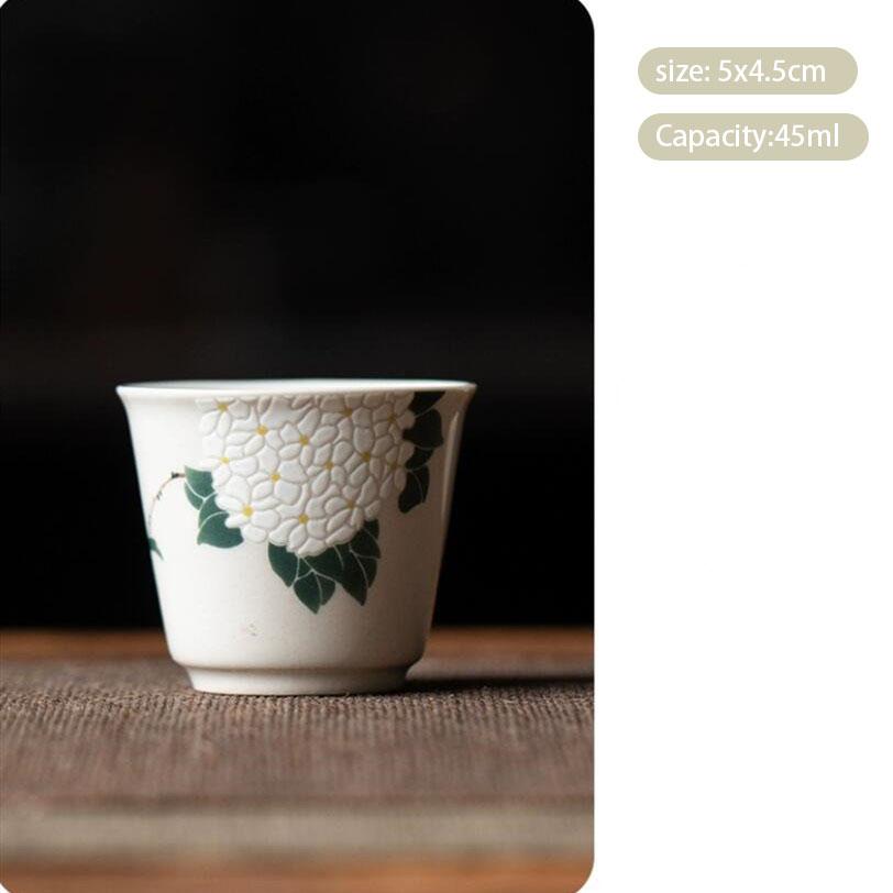 1 ks čínský retro ručně vyráběný keramický čajový šálek s ručně malovaným květinovým vzorem, čajová miska s kravatou, čajová sada Guanyin Pu'er, porcelánový čajový šálek 45ml