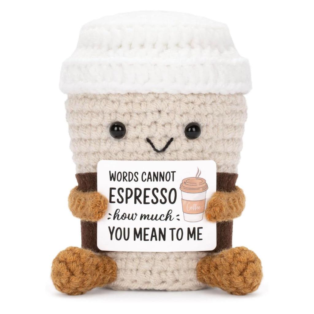 New Funny Emotional Support Positive Crochet Cake Doll Christmas Home Decoration Handmade Knitted Cake Desk Ornament