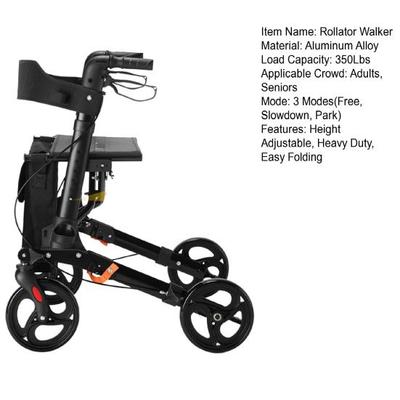 Foldable Rollator Walker with Seat, Brake, Backrest, 8-inch Big Wheels, Height Adjustable Heavy Duty Seniors Walker, Supports 350Lbs Adults Rolling