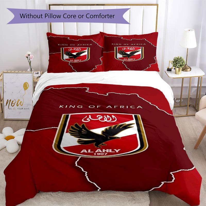 Ahly Football Club Printed Pattern Duvet Cover Set – Includes 1 Duvet Cover and 2 Matching Pillowcases Bedroom Decor Christmas Gifts