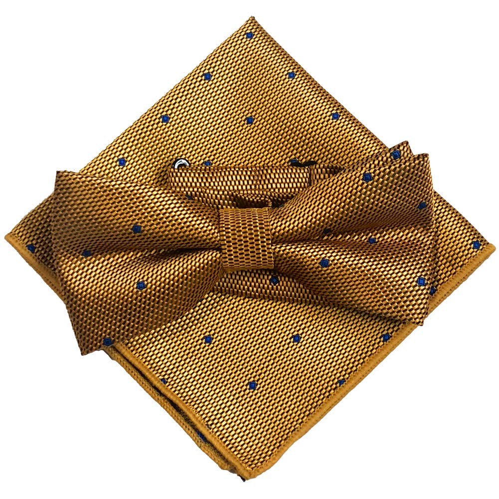 

Small polka dot yellow gold [bow tie & pocket square] 2-piece set, ribbon, men s, one-touch, formal, patterned, wedding, after-party.