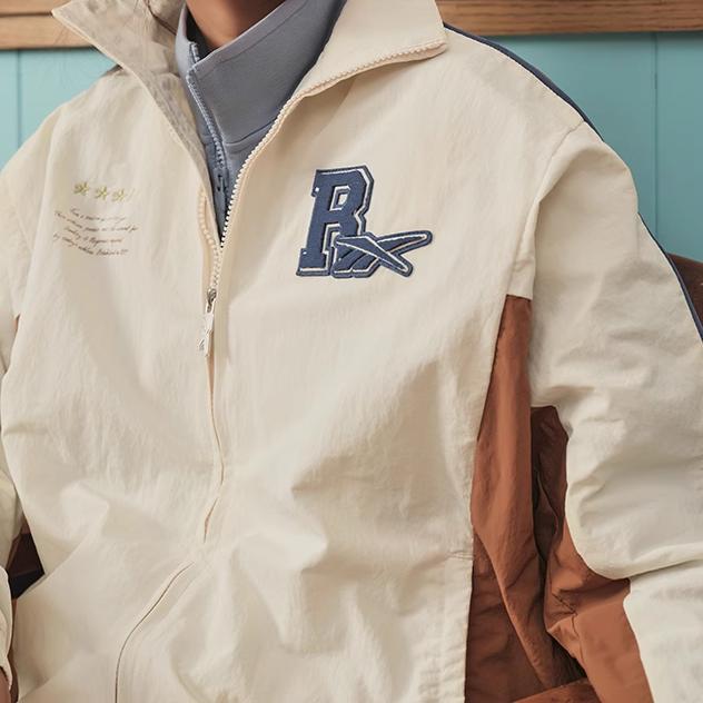 Reebok Letter Splicing Zipper Retro Sports Stand Collar Jacket Women Jacket Off-White 23FRC108WGW2