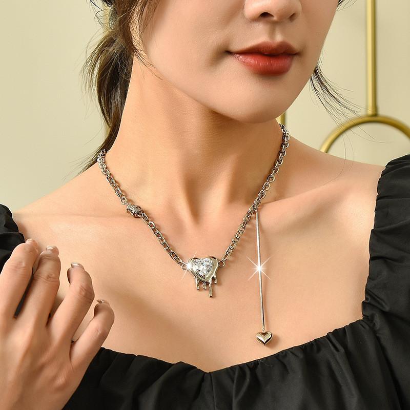 Steel Titanium Sophisticated Heart Necklace With Twisted Chain Design For Women