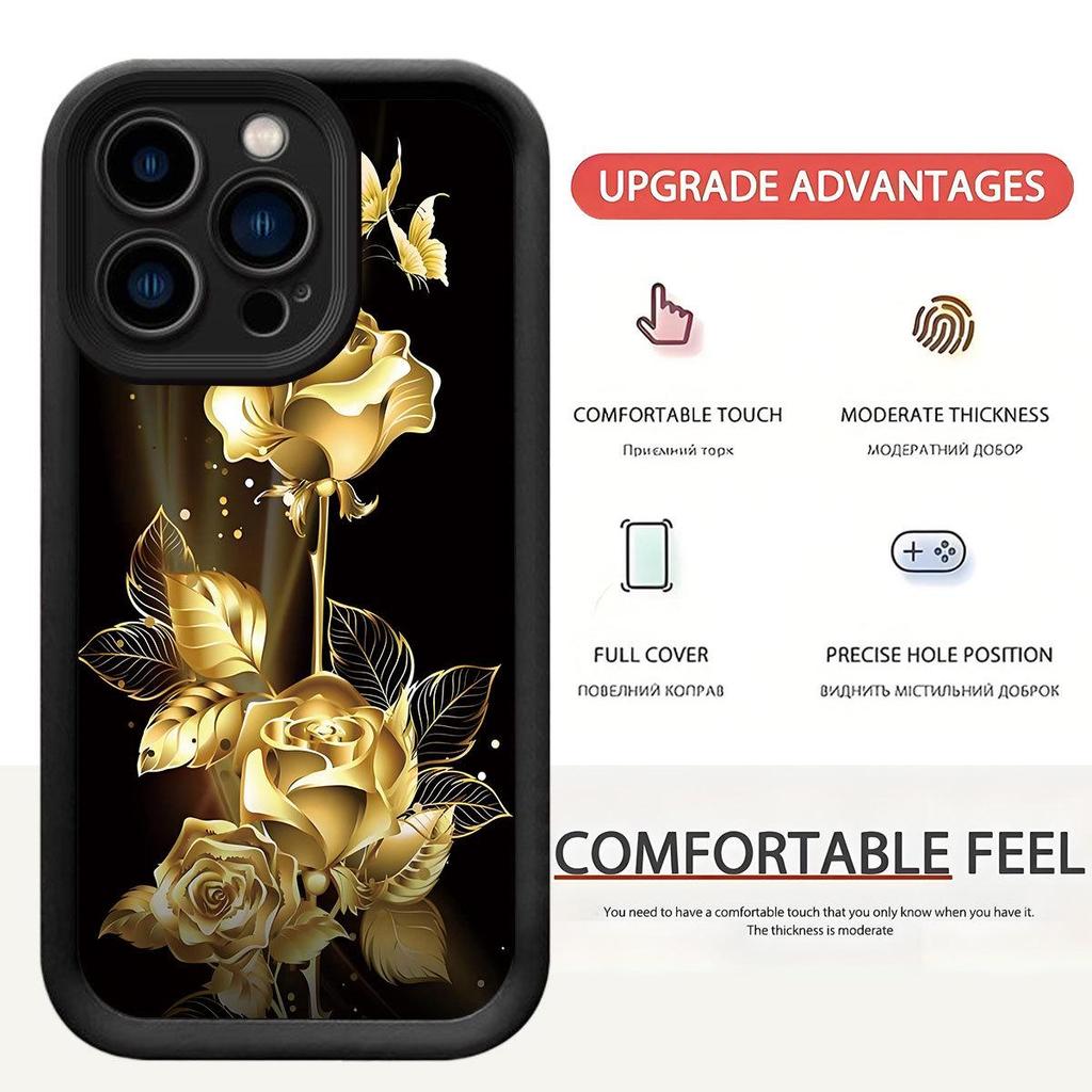 Gold Label Floral Steps Black Phone Case for iPhone 14/15/16/17 Pro Max