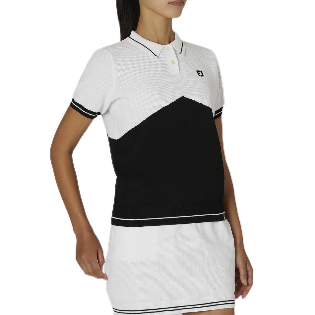 FootJoy Short Sleeve Sweater Polo Sweater with Knit Size L Women's Pattern, White, (FJW-F24-M02, 32298-L)