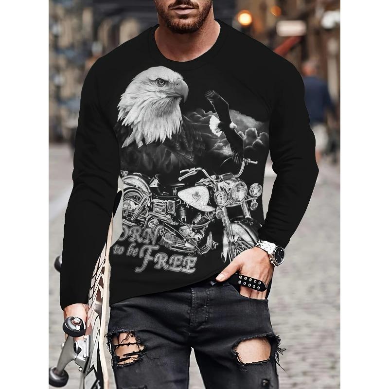 Men's Autumn and Winter 3D Printed Crew Neck Long Sleeve T-Shirt Fashion Versatile Trend Breathable Casual