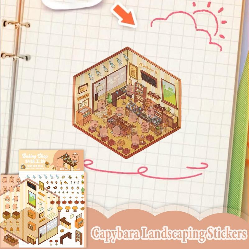 Cartoon Capybara Miniature Scene 3D Stickers DIY 3D Landscaping Stickers Visual Stacking Sticker Pocket Cabin Scene Stacking