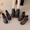 Color Matching Leather Short Boots Warm Cotton Shoes Winter First Layer Cowhide Flat Bottom Beef Tendon Sole Casual Women's Boots Ethnic Style
