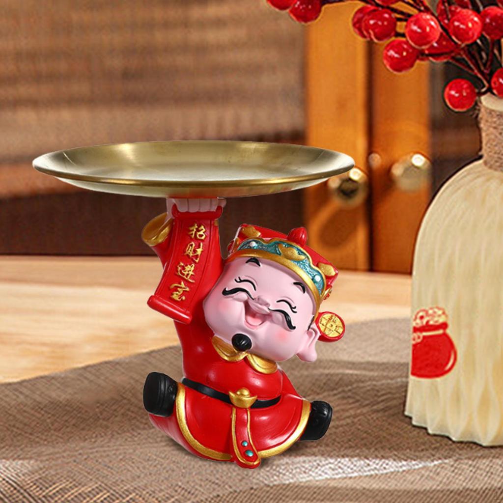 God of Fortune Statue Decorative Figurine Desk Storage Tray Creative Sculpture Desktop Ornament for