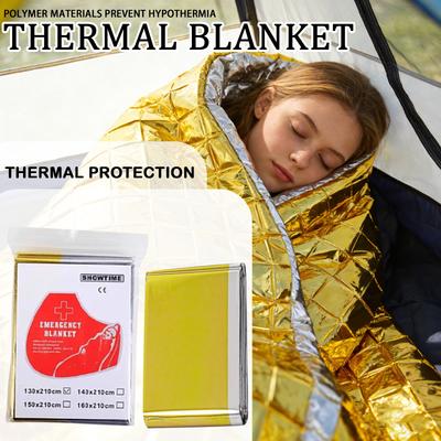 Coperta di Emergenza in Film PET Alluminizzato, Coperta di Emergenza Freddo e Sole per Esterni, Alta Riflettività, Antivento e Portatile
