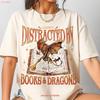Easily Distracted By Books Dragons T Shirt Dragon Fantasy Book Club Rider Fan Merch Librarian Vintage Stylish