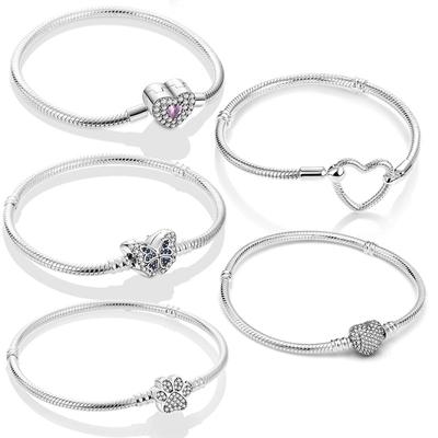 925 Silver Heart Snake Chain Bracelet For Women Infinite Knot Butterfly Infinity Clasp Femme Bracelet Bangles Luxury Jewelry