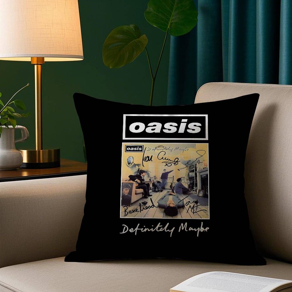 

O-Oasis Rock Band Pillow Case Short Plush Print Cushion Cover Square Throw Pillow Covers Sofa Home Decor 12x12Inch