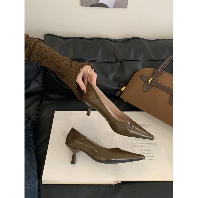 

Cold pointed head shallow mouth single shoes women s spring middle heel stiletto shoes fashion French high heels 39 армия зеленый